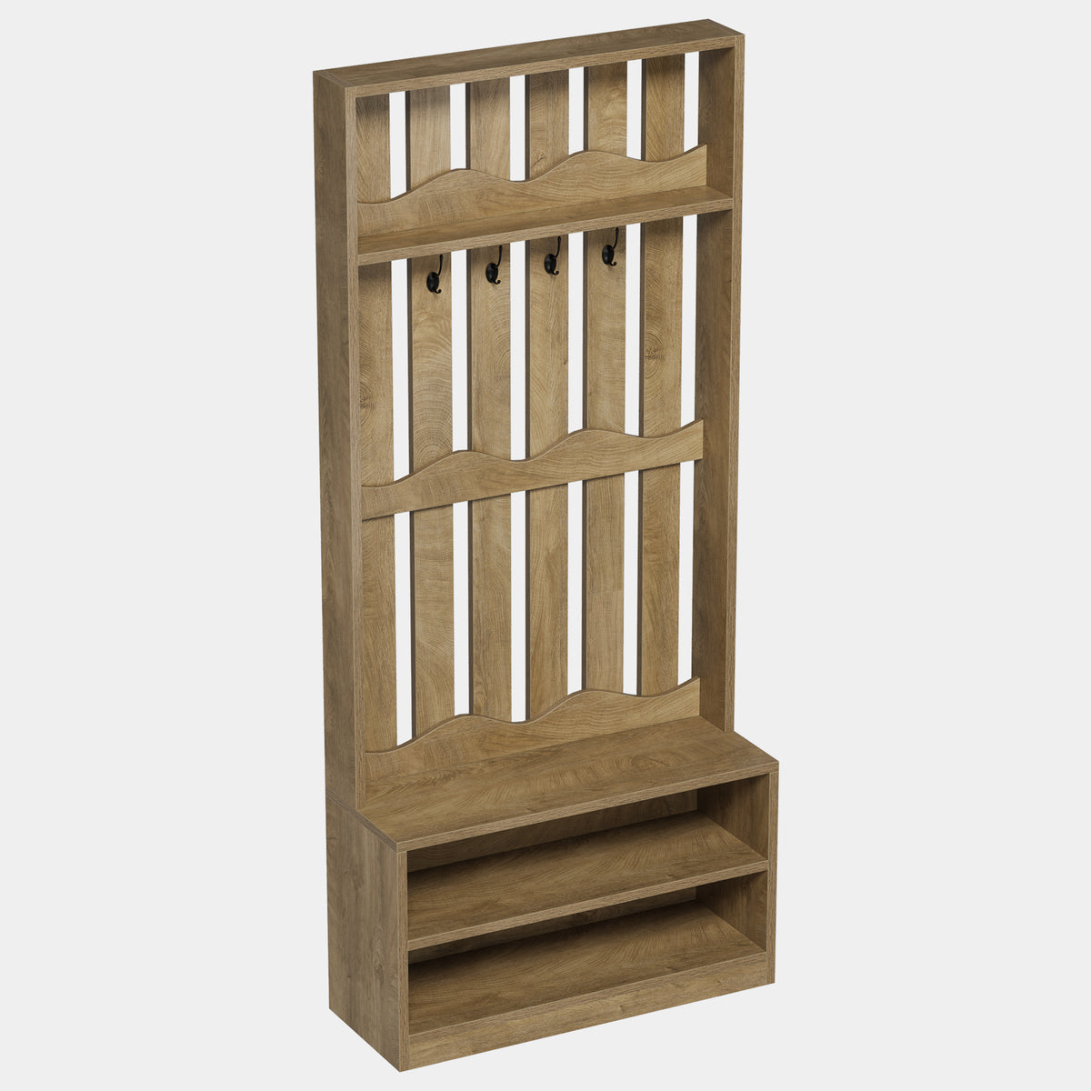 182cm Hall Tree, Farmhouse Entryway Storage with Bench & 4 Coat Hooks