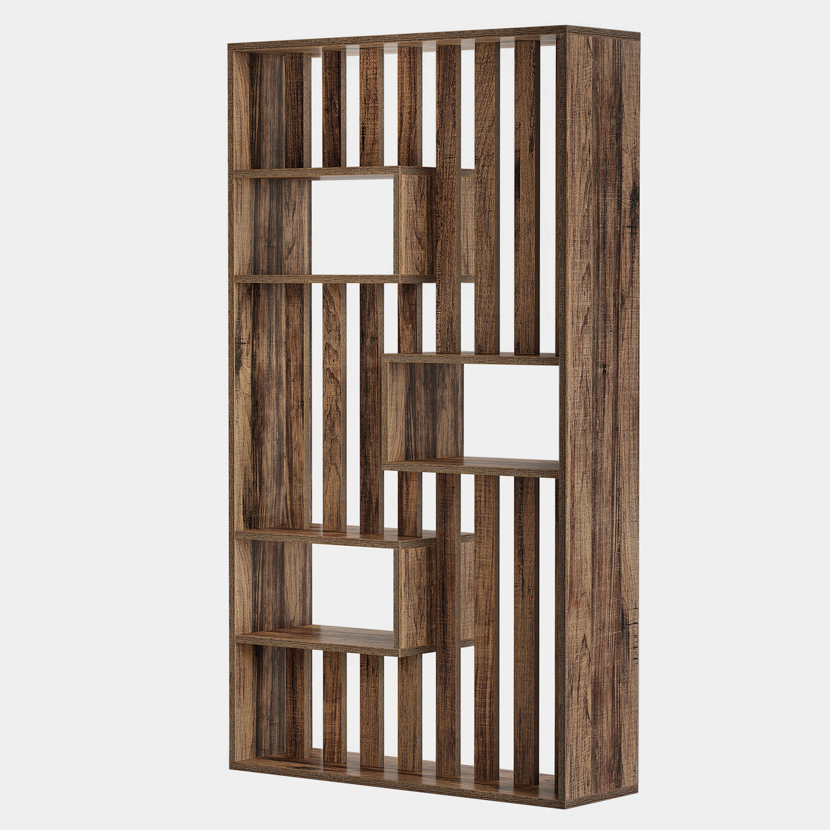 180cm Room Divider, Freestanding Slatted Partition with Built-in Shelves