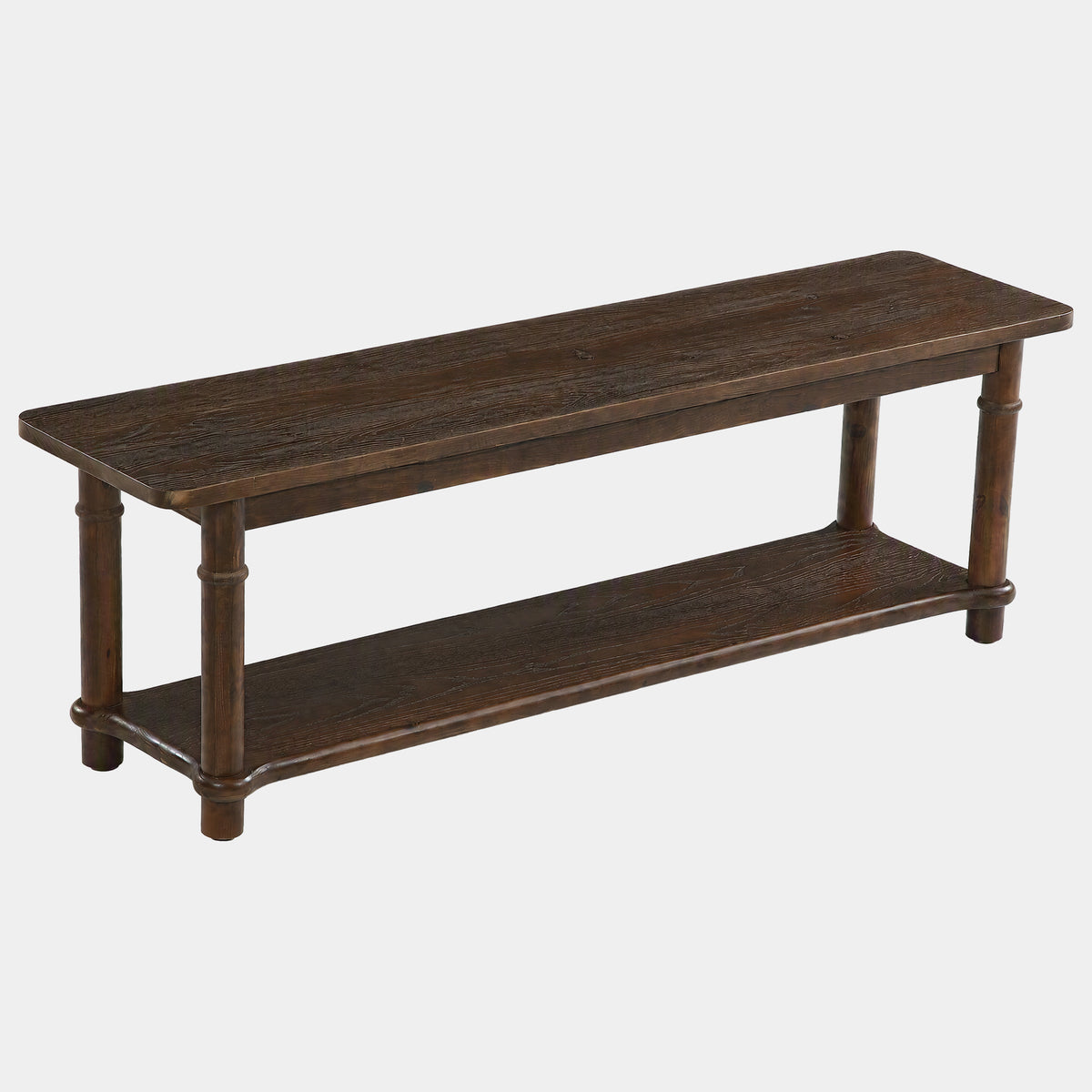 140cm Entryway Bench, Farmhouse 2-Tier Solid Wood Shoe Bench with Open Shelf
