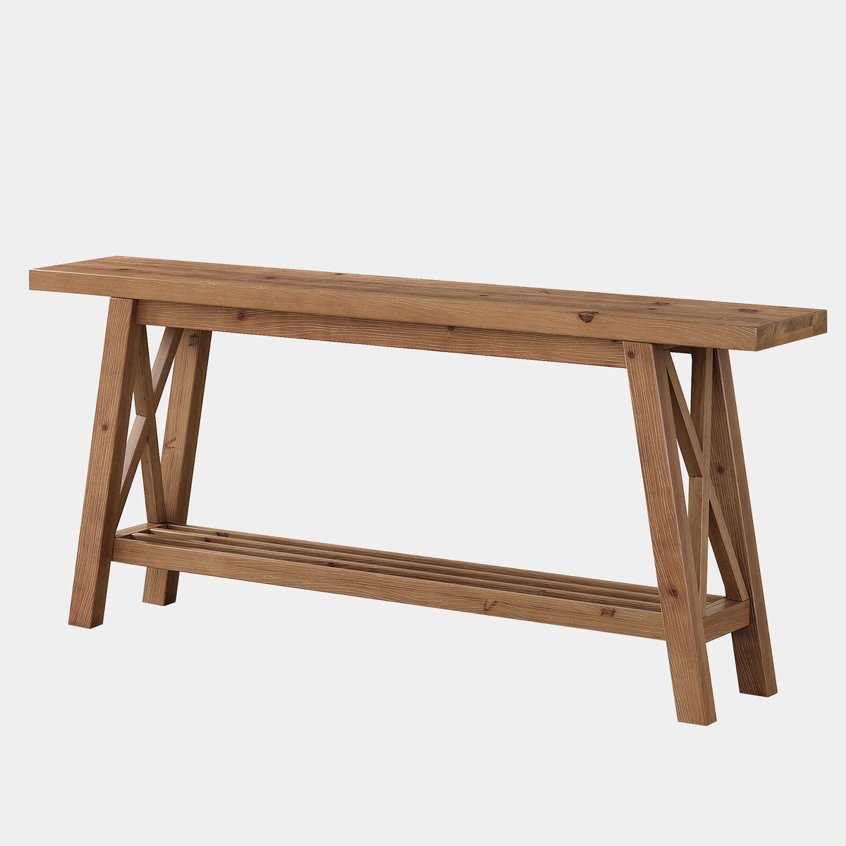 160cm Console Table, Solid Wood X-Brace 2-Tier Entryway Sofa Table with Storage
