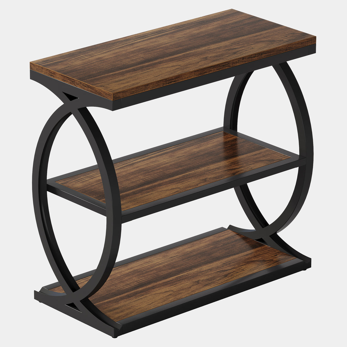 60cm Narrow Side Table, 3-Tier Industrial Wooden Nightstand for Small Spaces