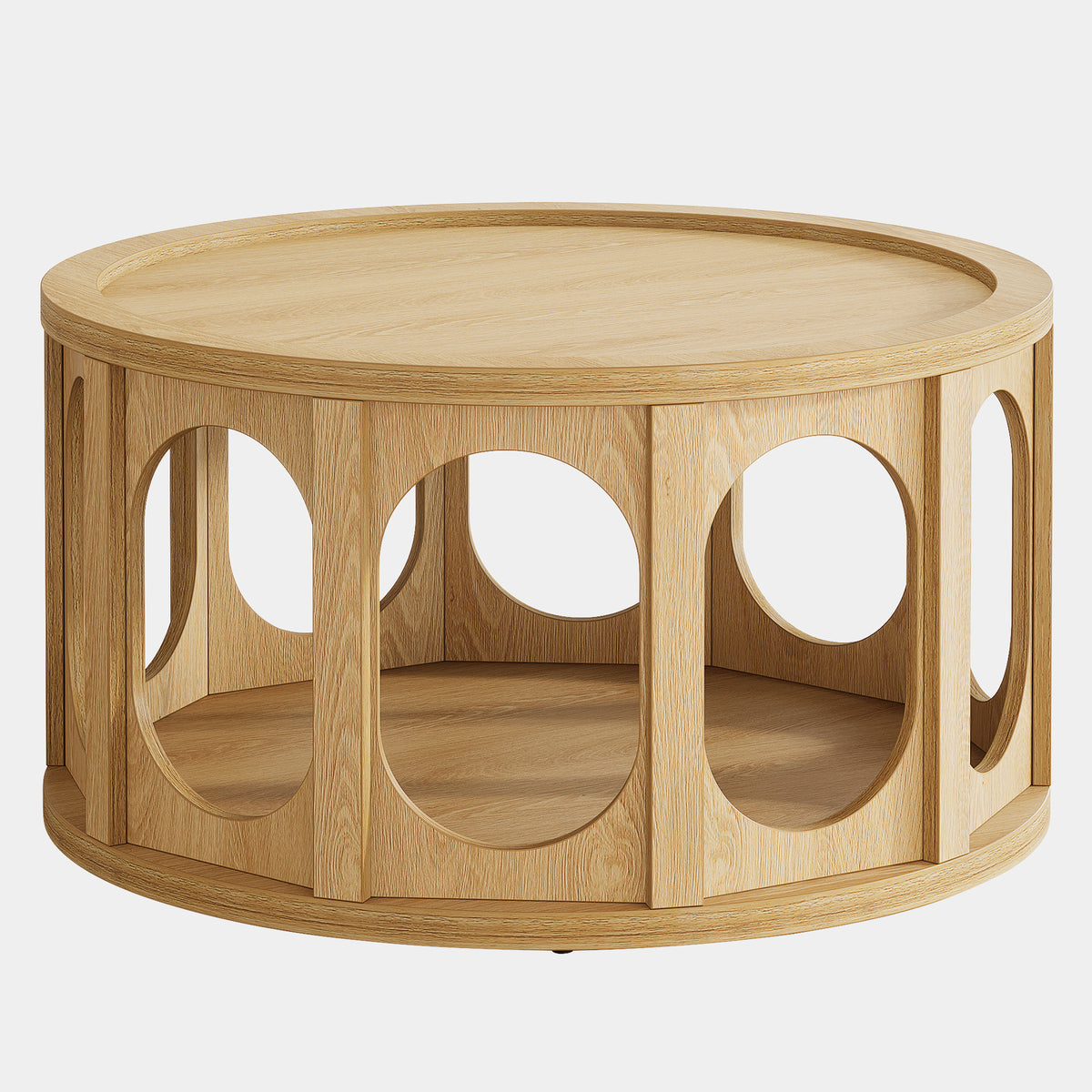80 cm Round Coffee Table with Tray Top,Mid-Century Modern Accent Table for Living Room – Rustic Brown.