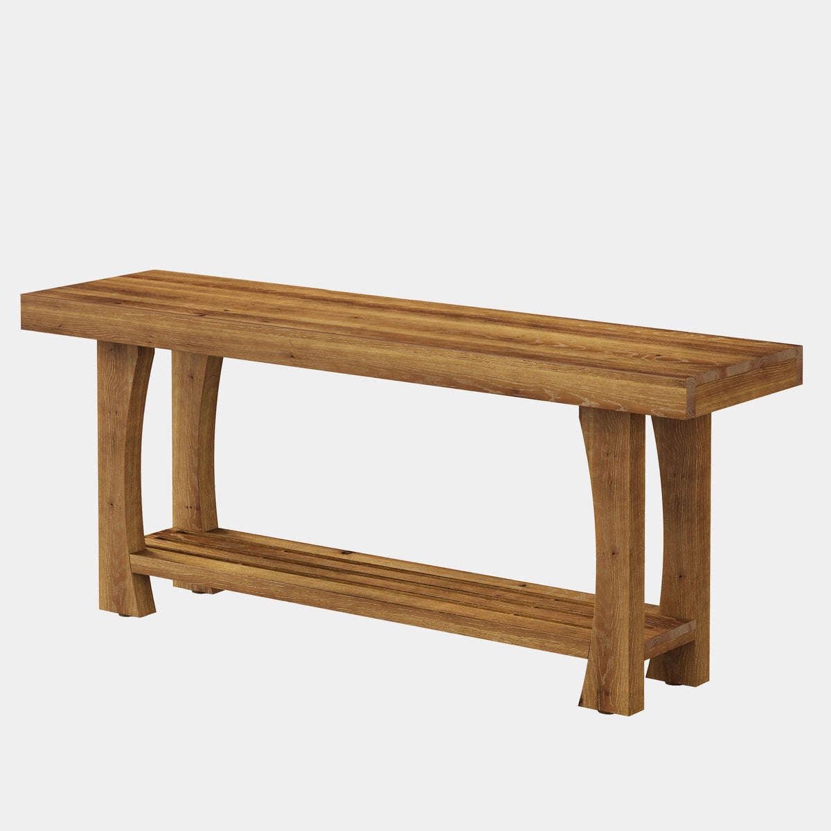 160cm TV Stand, Solid Wood 2-Tier Cabinet for 55-70" TVs