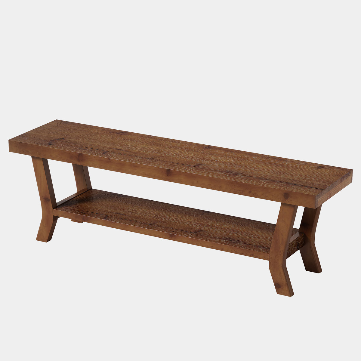 140cm Shoe Bench, Wooden Entryway Bench with Open Storage & X-Frame Legs