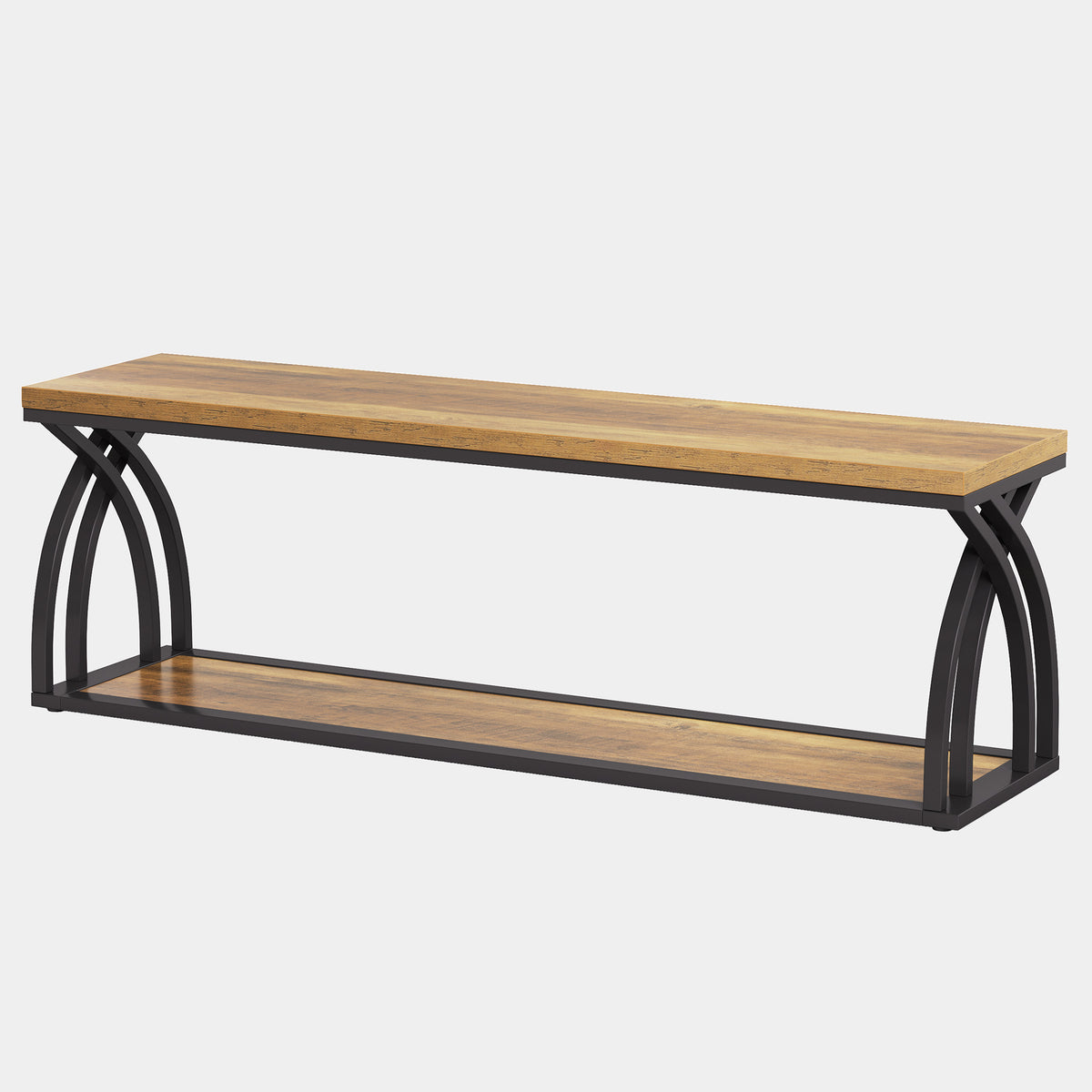 140cm Industrial Storage Bench with Shoe Rack, 2-Tier Entryway Bench for Hallway & End of Bed