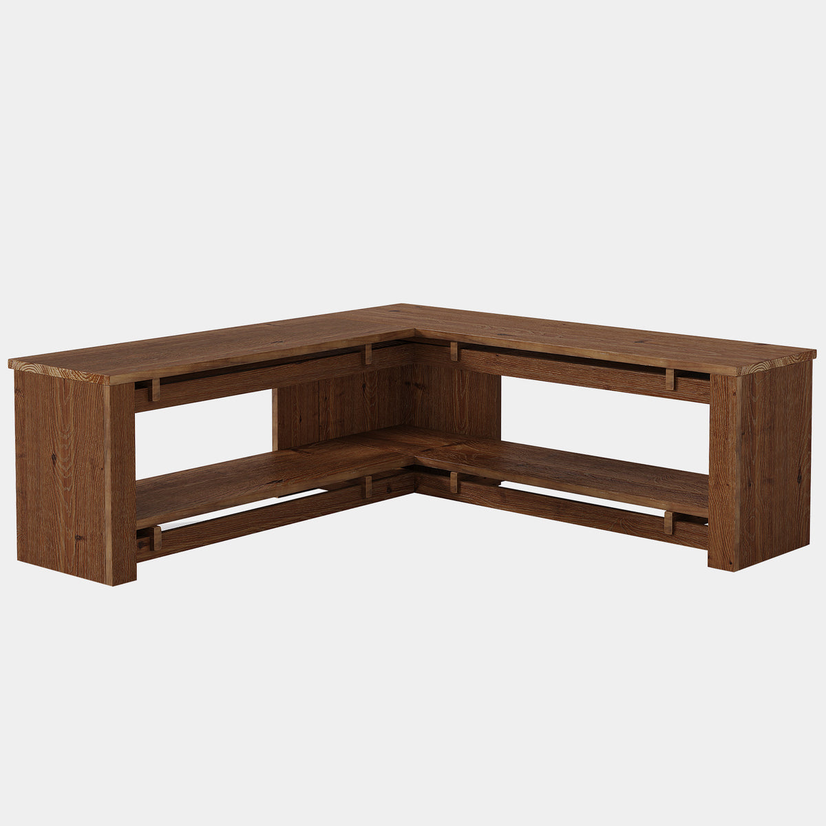 120cm L-Shaped Corner Bench, Rustic Solid Wood Shoe Storage for Entryway