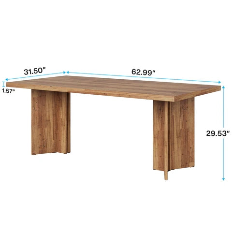 63" Farmhouse Dining Table, Kitchen Table with Large Tabletop for 4-6