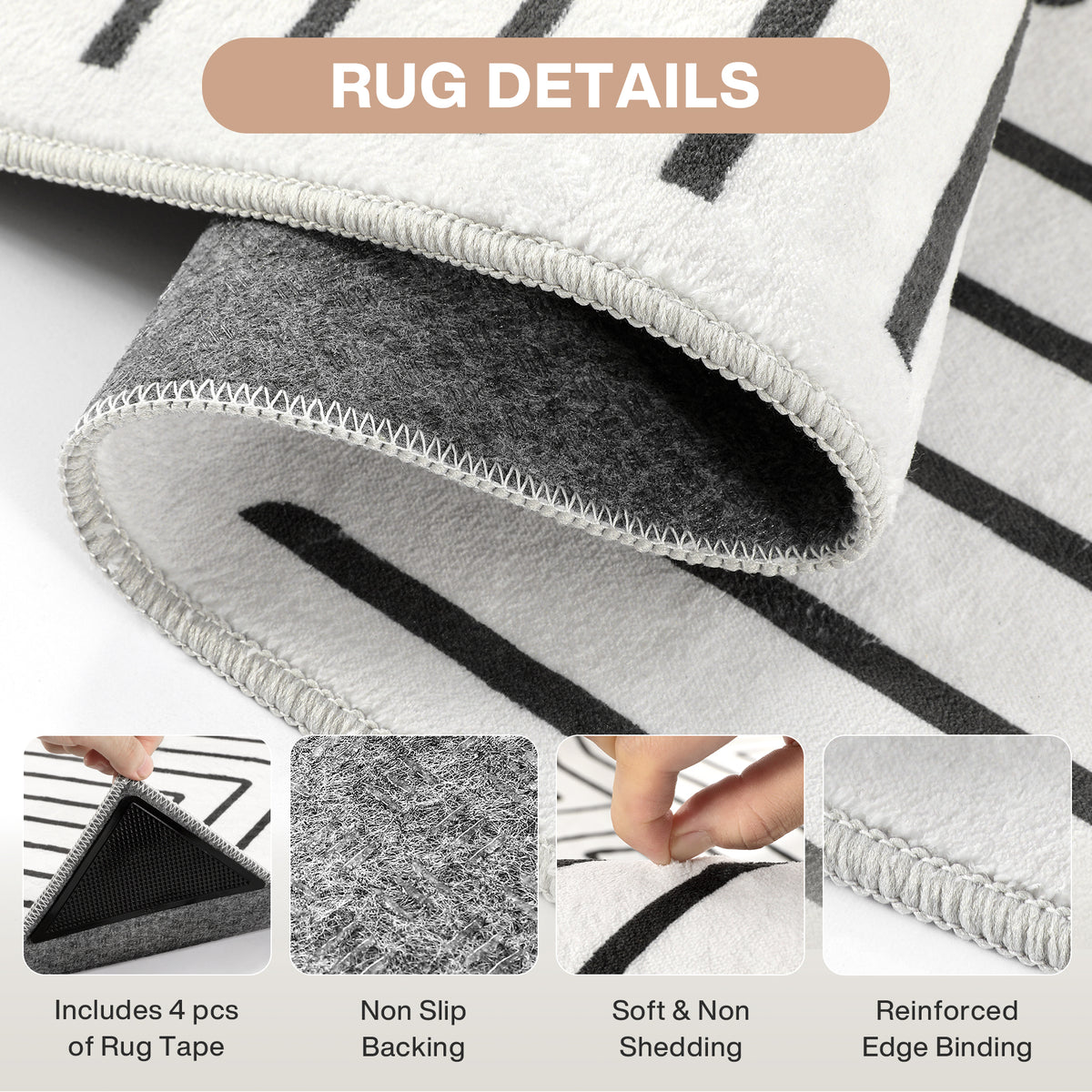 Tribesigns Minimalist Labyrinth Pattern Rug, Modern Geometric Non-Slip Low-Pile Area Rug for Living Room, OEKO-TEX Certified