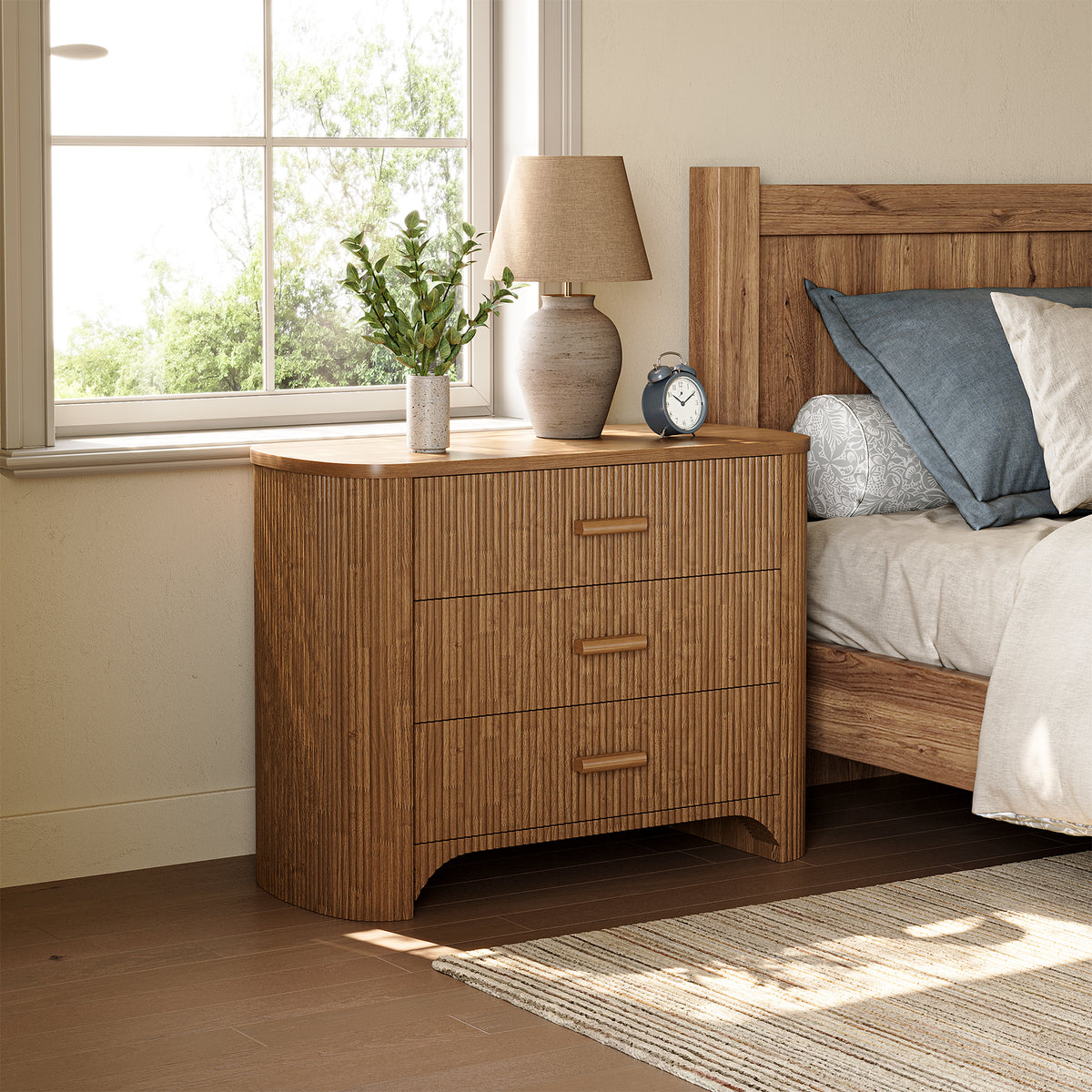 Tribesigns 80cm wide bedside table, large modern design with 3 drawers for the bedroom