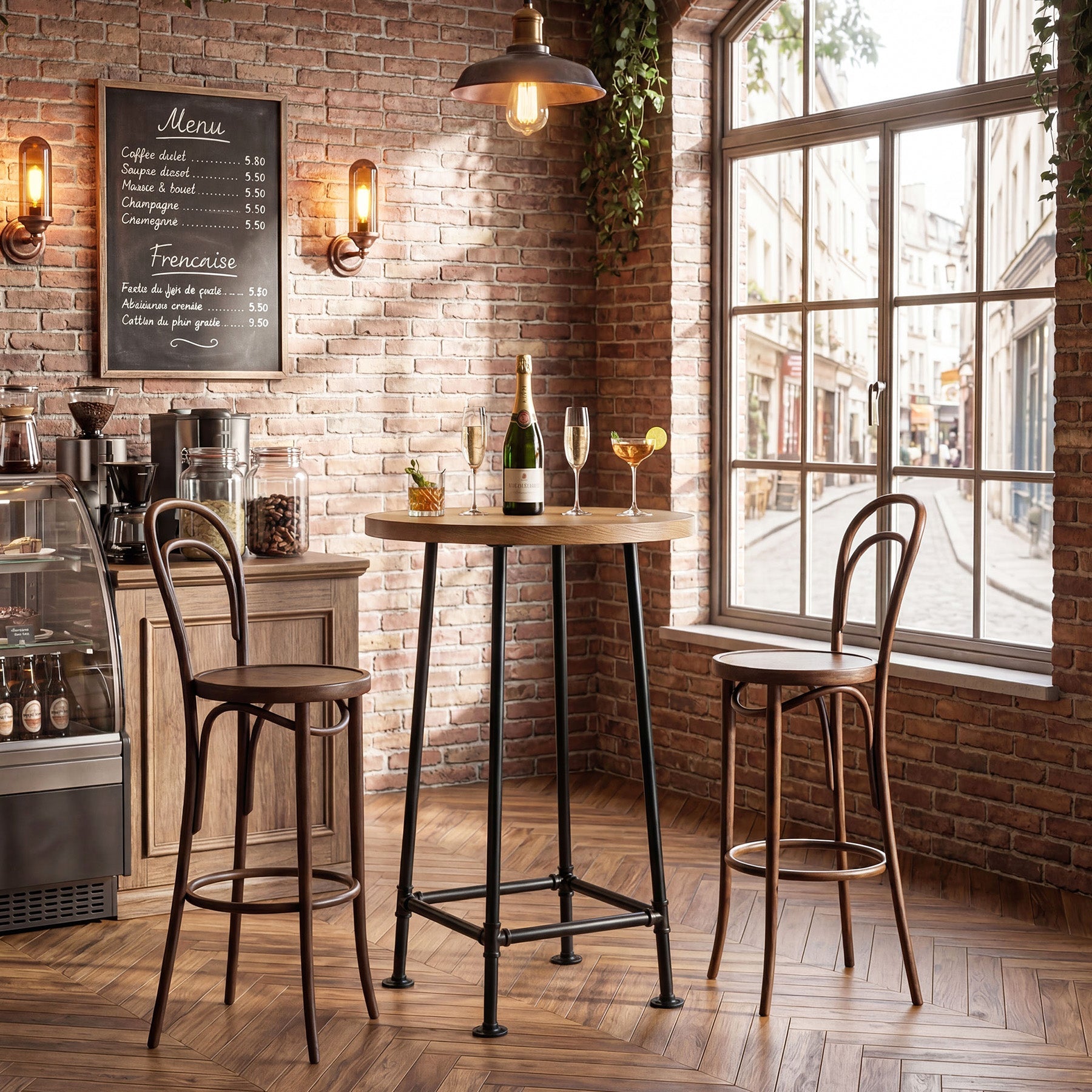 37.4" Round Bar Table, High Top Pub Table for Small Spaces