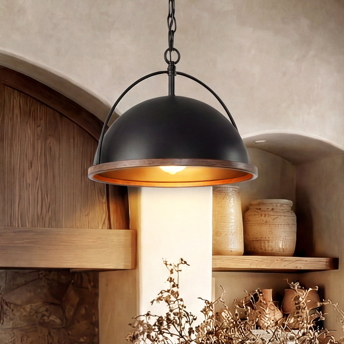 13" Industrial Pendant Light, Black Metal Hanging Light