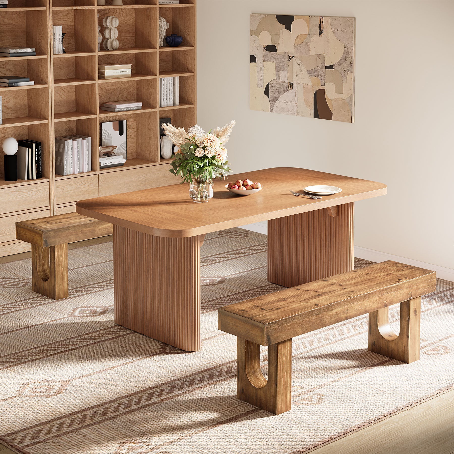 47" Wood Dining Bench, Farmhouse Kitchen Table Bench with Sturdy Legs (Only Bench)