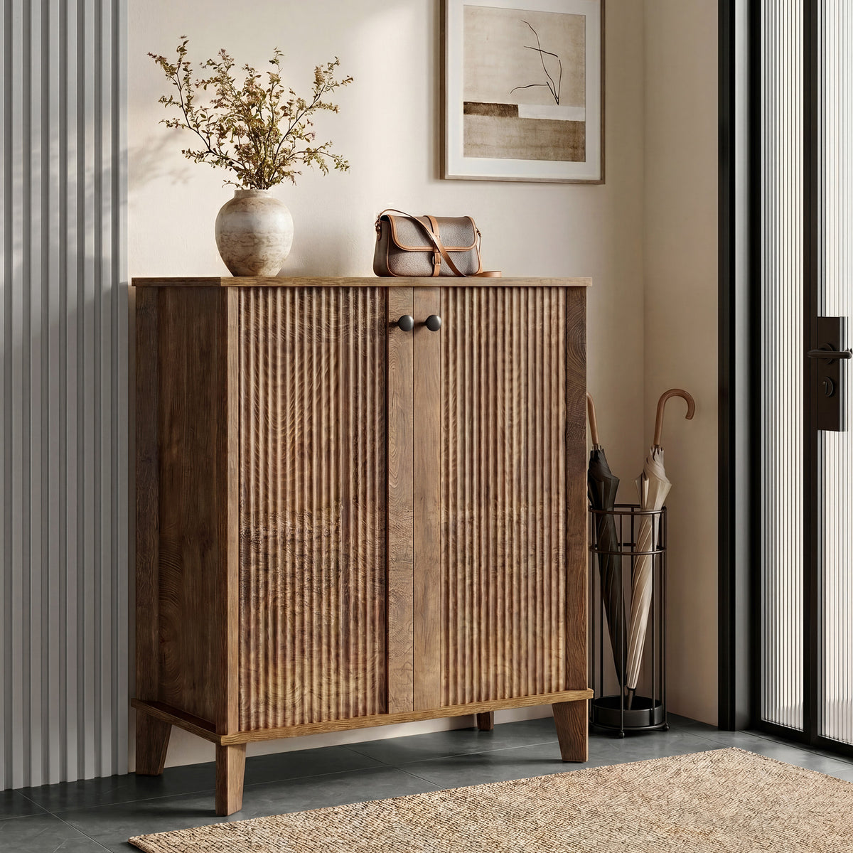 80cm Shoe Cabinet, 5-Tier Rustic Storage Organiser with Adjustable Shelves for Hallway Entryway