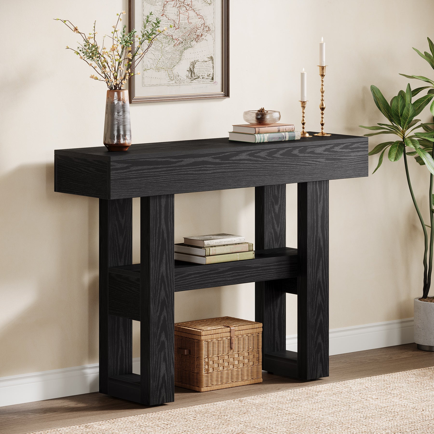105cm Console Table, 2-Tier Narrow Sofa Entryway Table with Storage