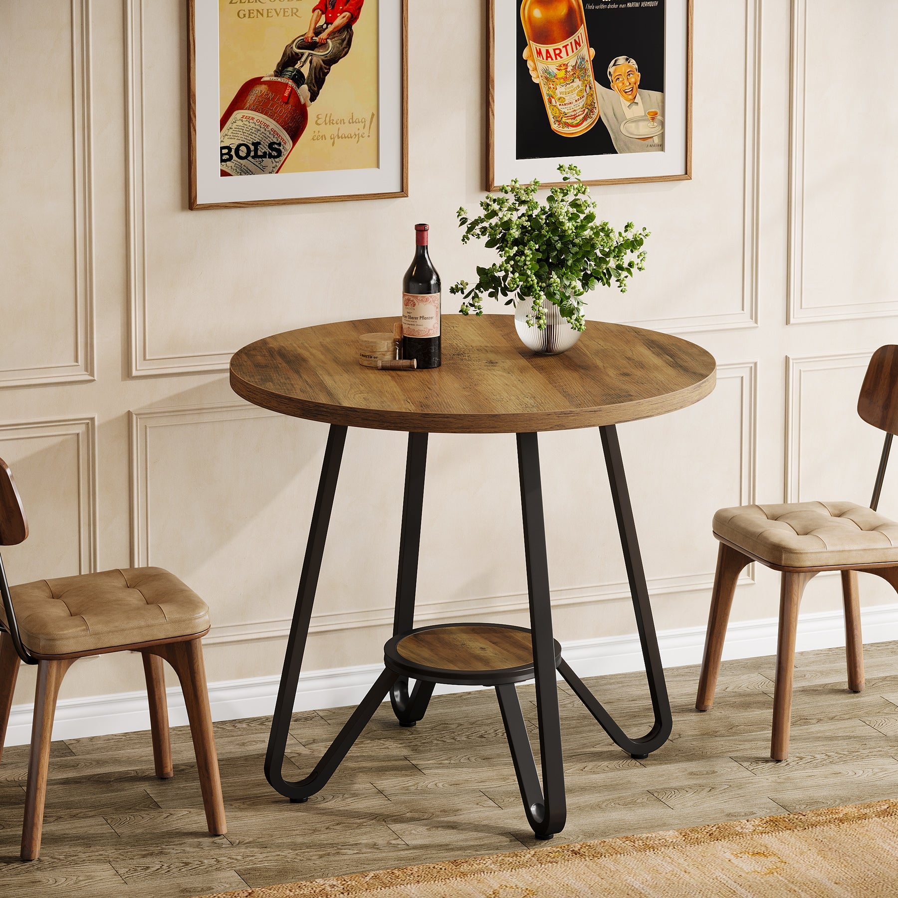 31.5" Round Dining Table, Small Kitchen Table with Open Shelves for 2 Tribesigns