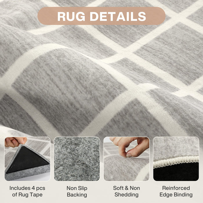 Tribesigns Modern Checked Rug, Washable Checkered Rug, Soft and Non-Slip for the Living Room, OEKO-TEX Certified