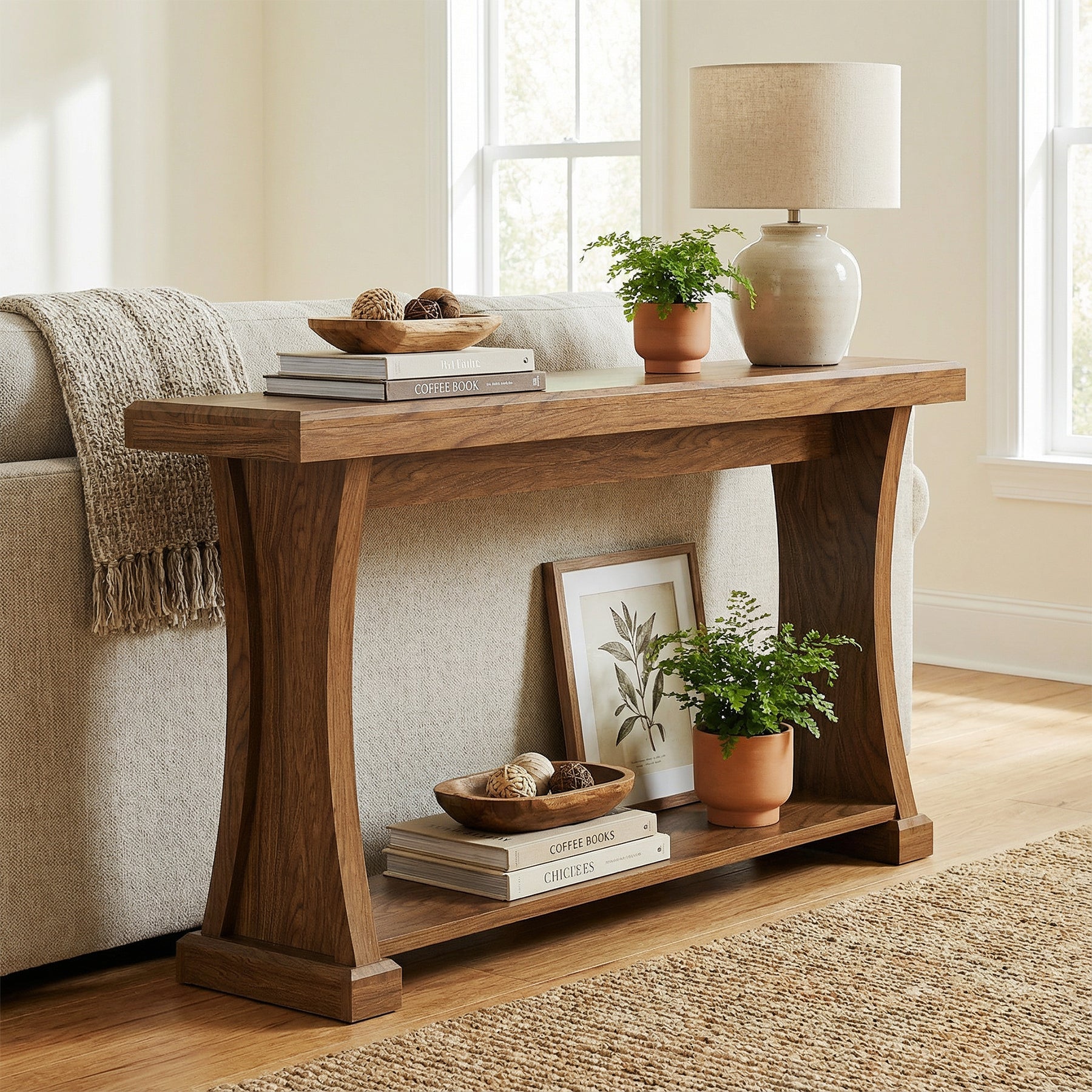 63” 2-Tier Console Table, Narrow Entryway Sofa Table with Storage Shelf