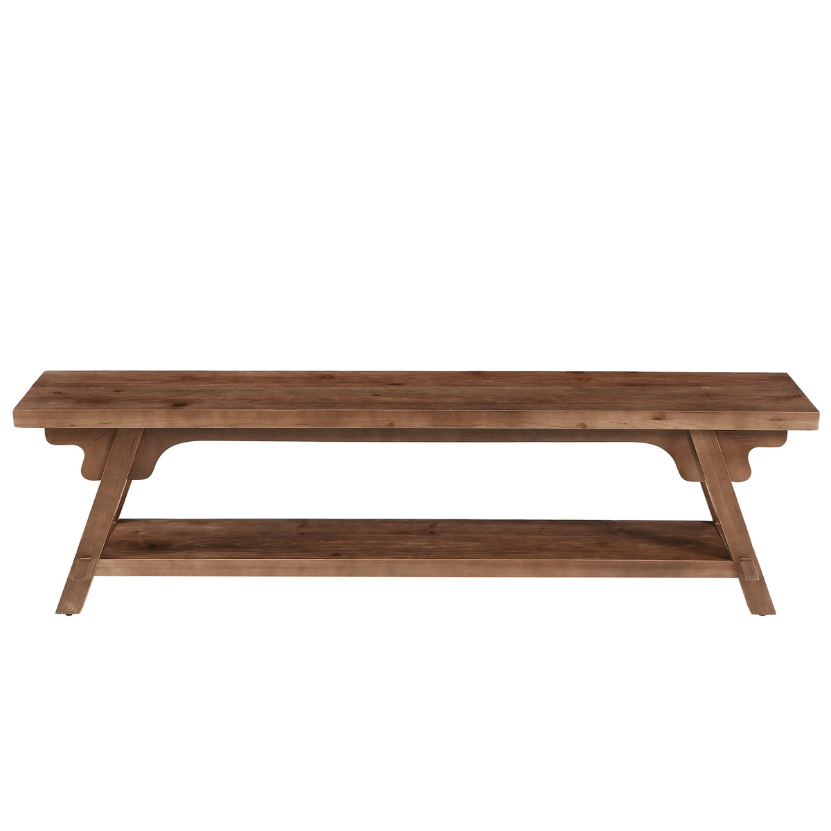 160cm Entryway Bench, Solid Wood 2-Tier End of Bed Bench