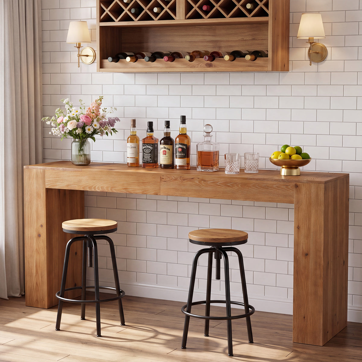 180cm Bar Table, Solid Wood Farmhouse Counter Height Table
