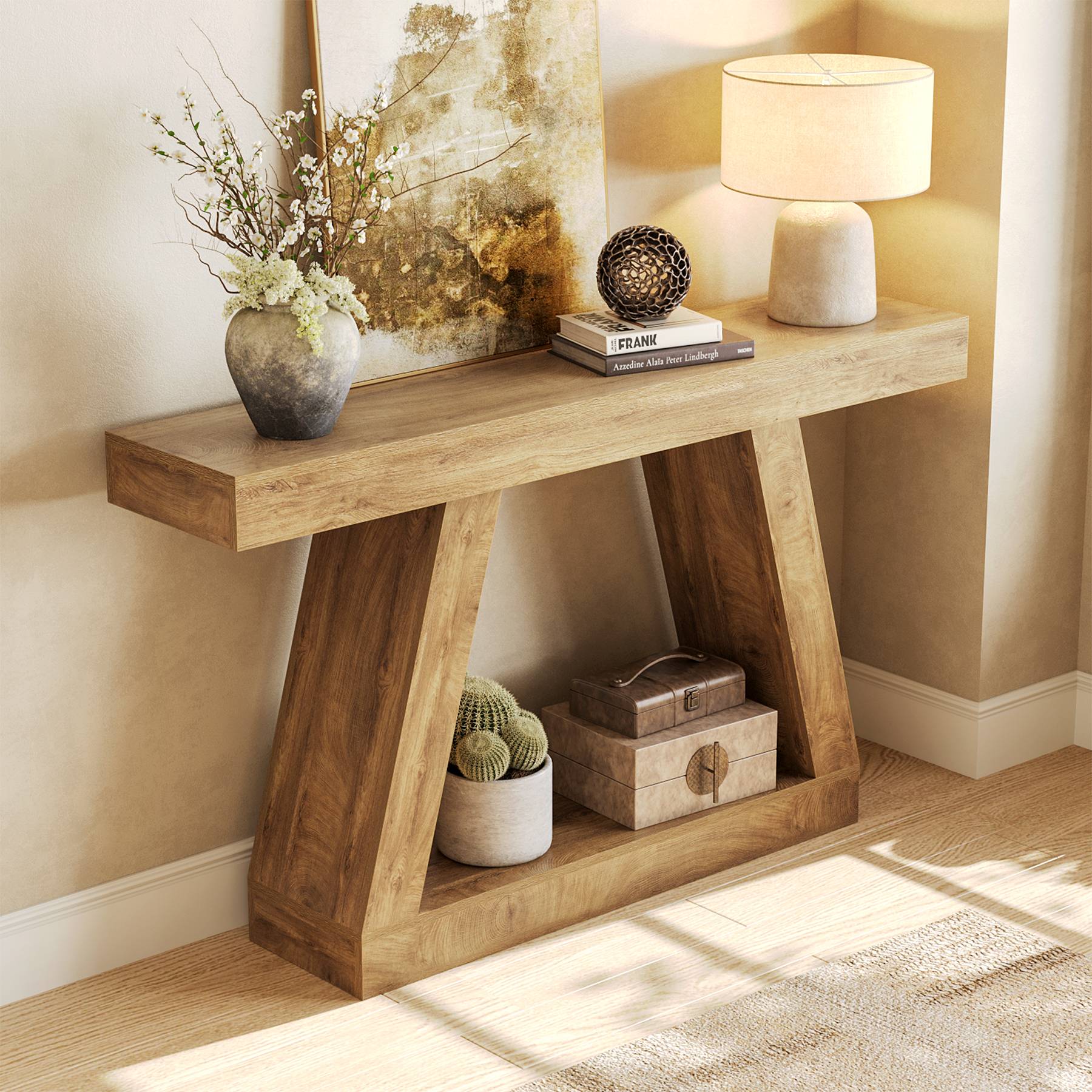55" Sofa Table with Storage, Farmhouse Console Table for Hallway
