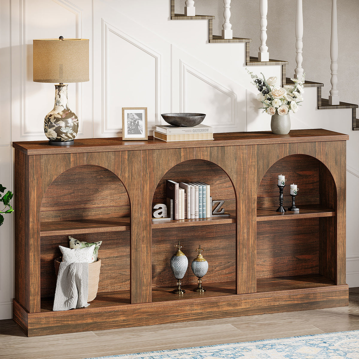 63" Farmhouse Console Table - 3-Tier Sofa Table with Storage