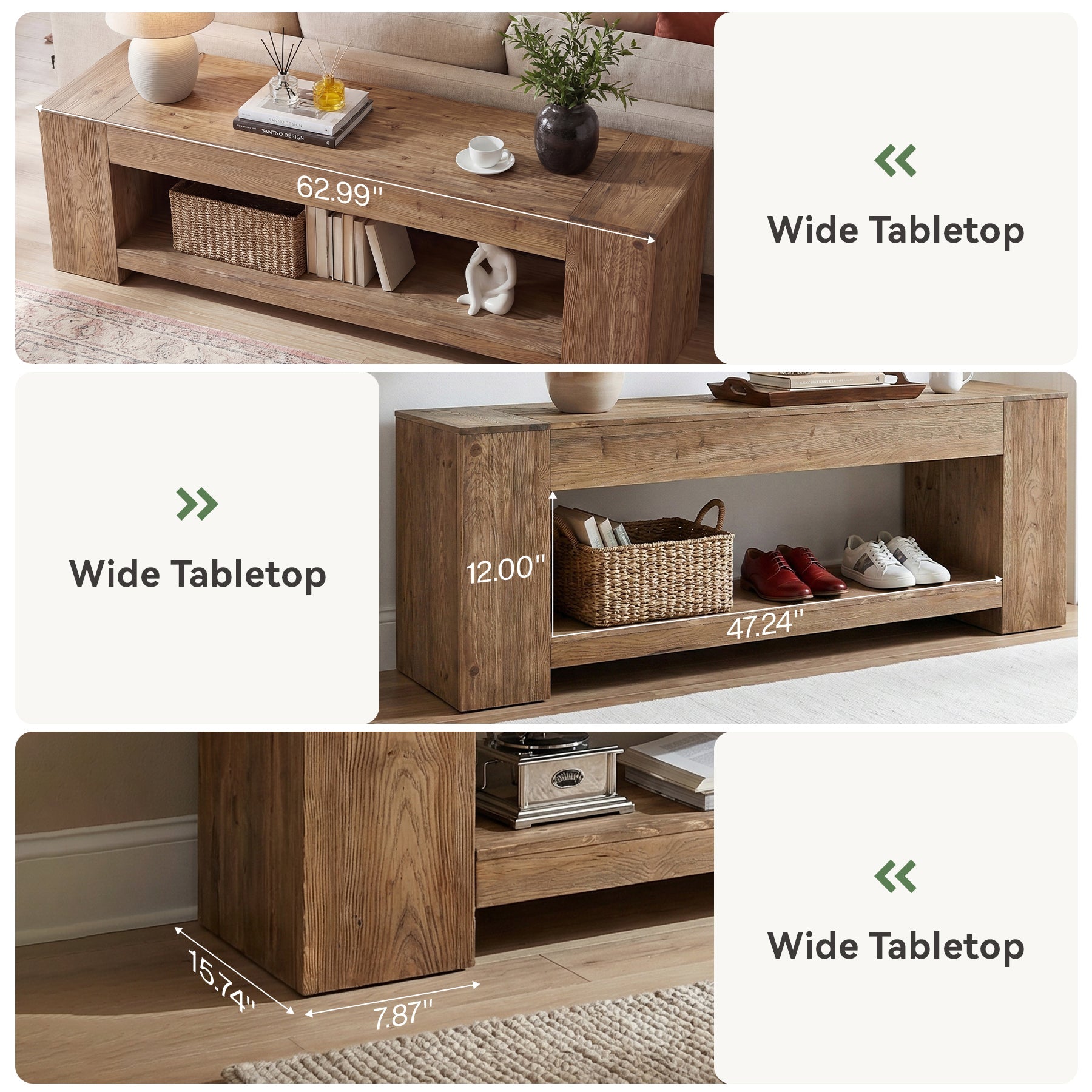 160cm Console Table, Solid Wood Entryway Table with Shelf for Hallway