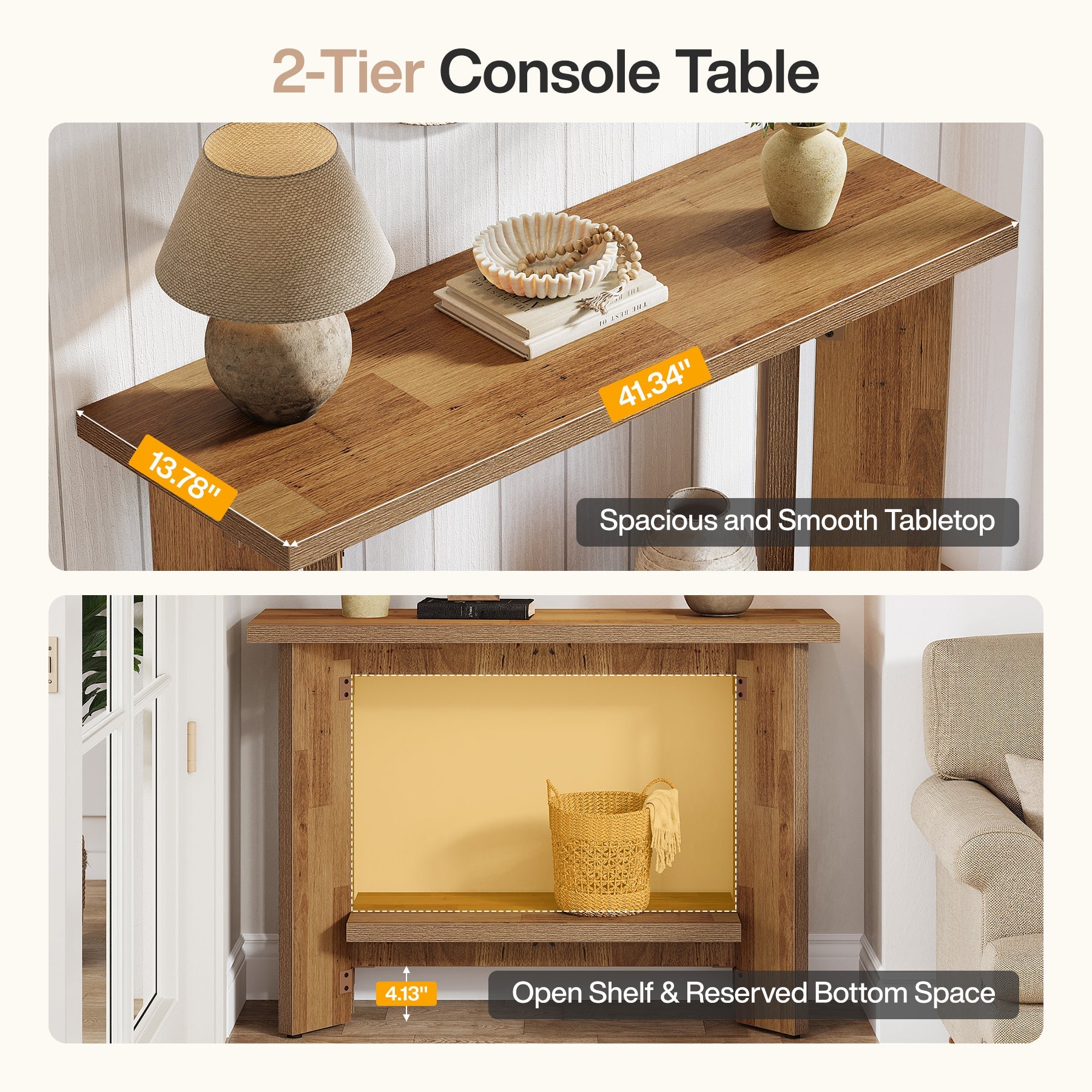 2-Tier Console Table, 41" Narrow Sofa Entryway Table with Storage Shelf