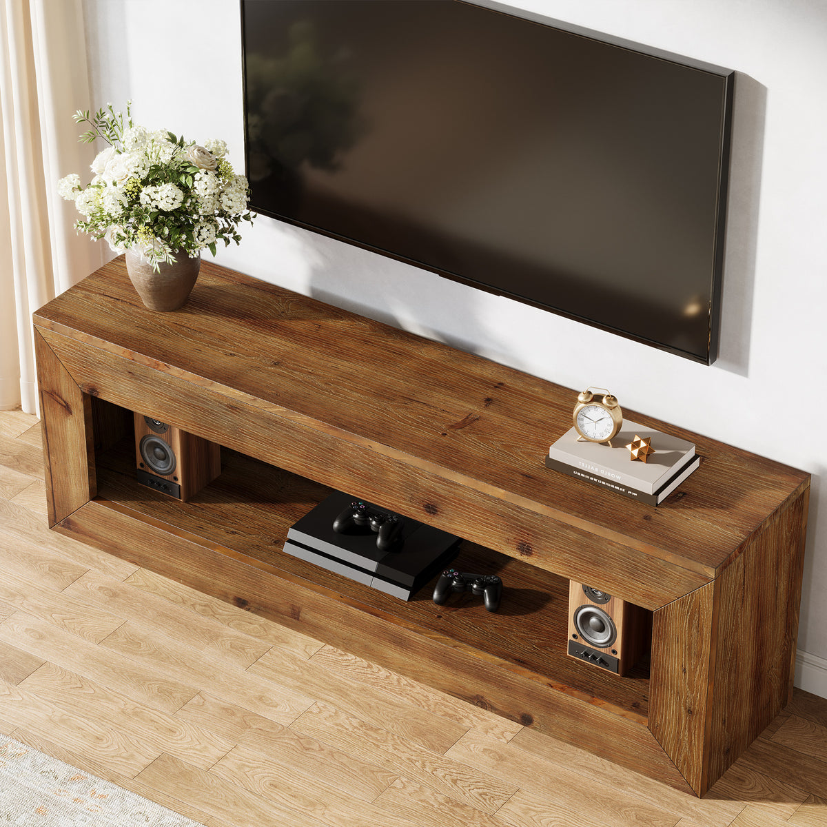 120cm TV Stand, Solid Wood Low Media Cabinet with Storage for Living Room Bedroom