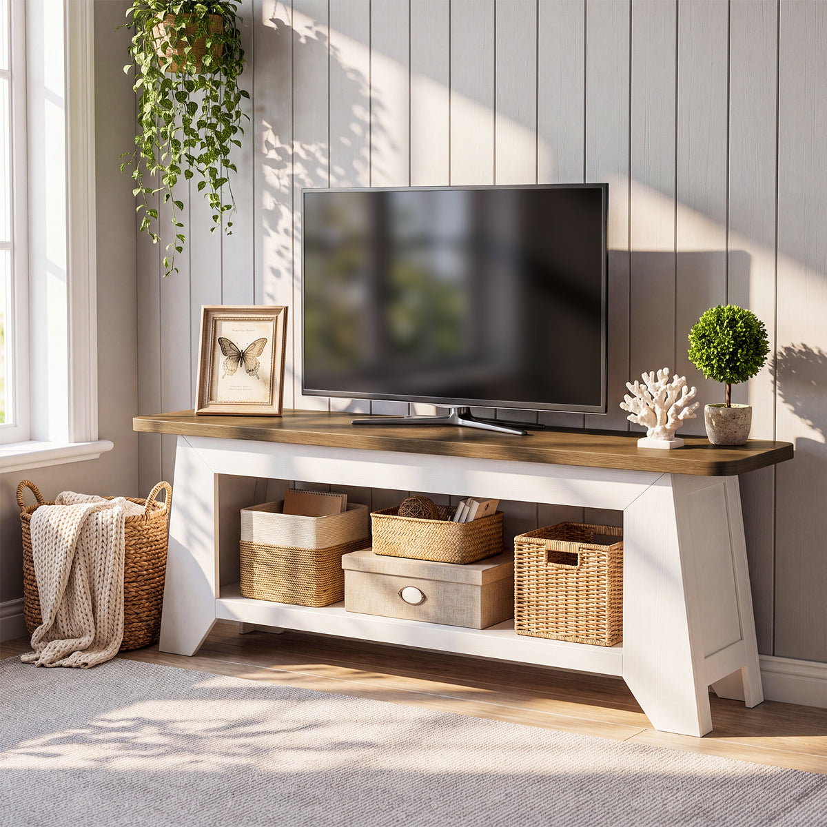 160cm TV Stand, Farmhouse Entertainment Centre with Storage for TVs up to 70"