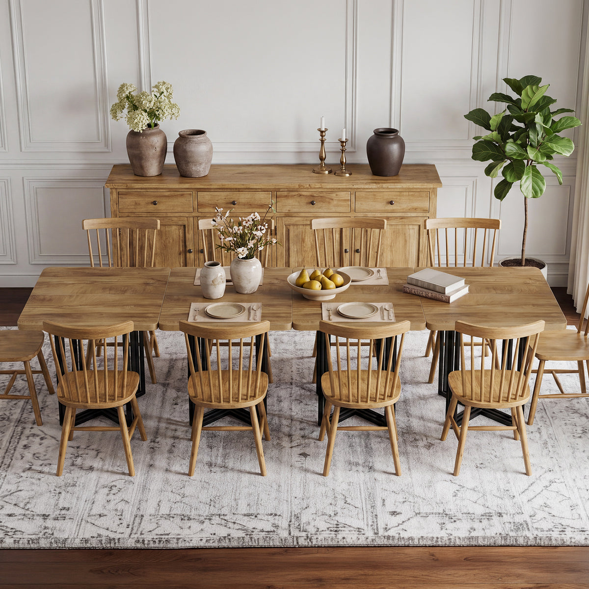 100cm Dining Table, 4-Seater Rectangular Industrial Rustic Metal Frame