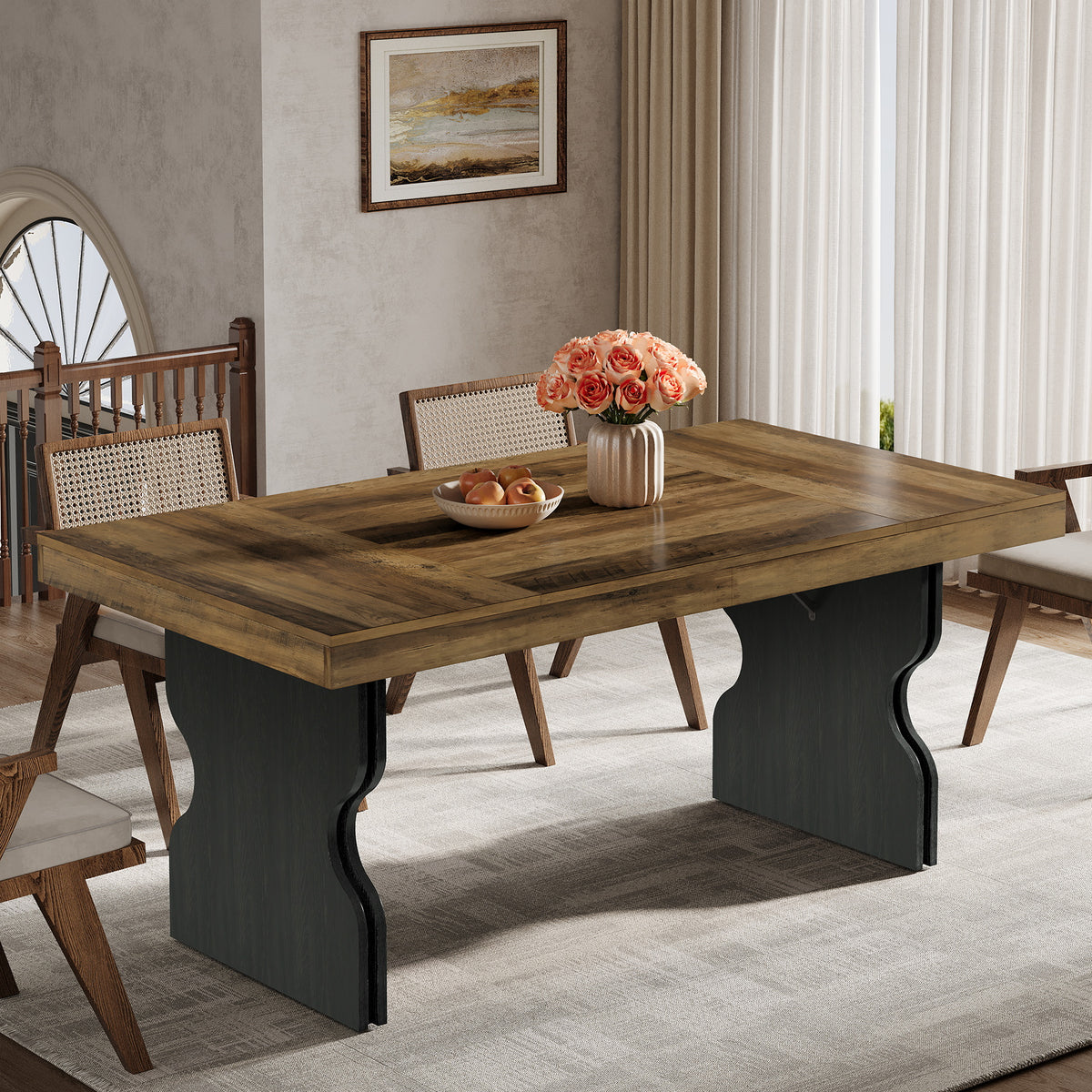 160cm Dining Table, Country Kitchen Table with Hourglass Legs for 4-6