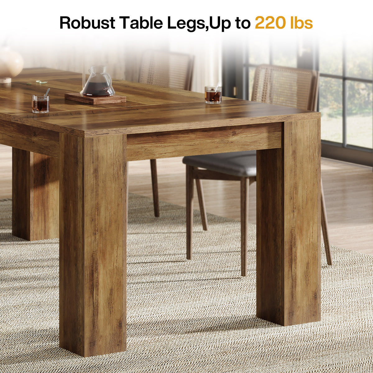 160cm Dining Table, Rustic Farmhouse Wooden Kitchen Table for 4-6