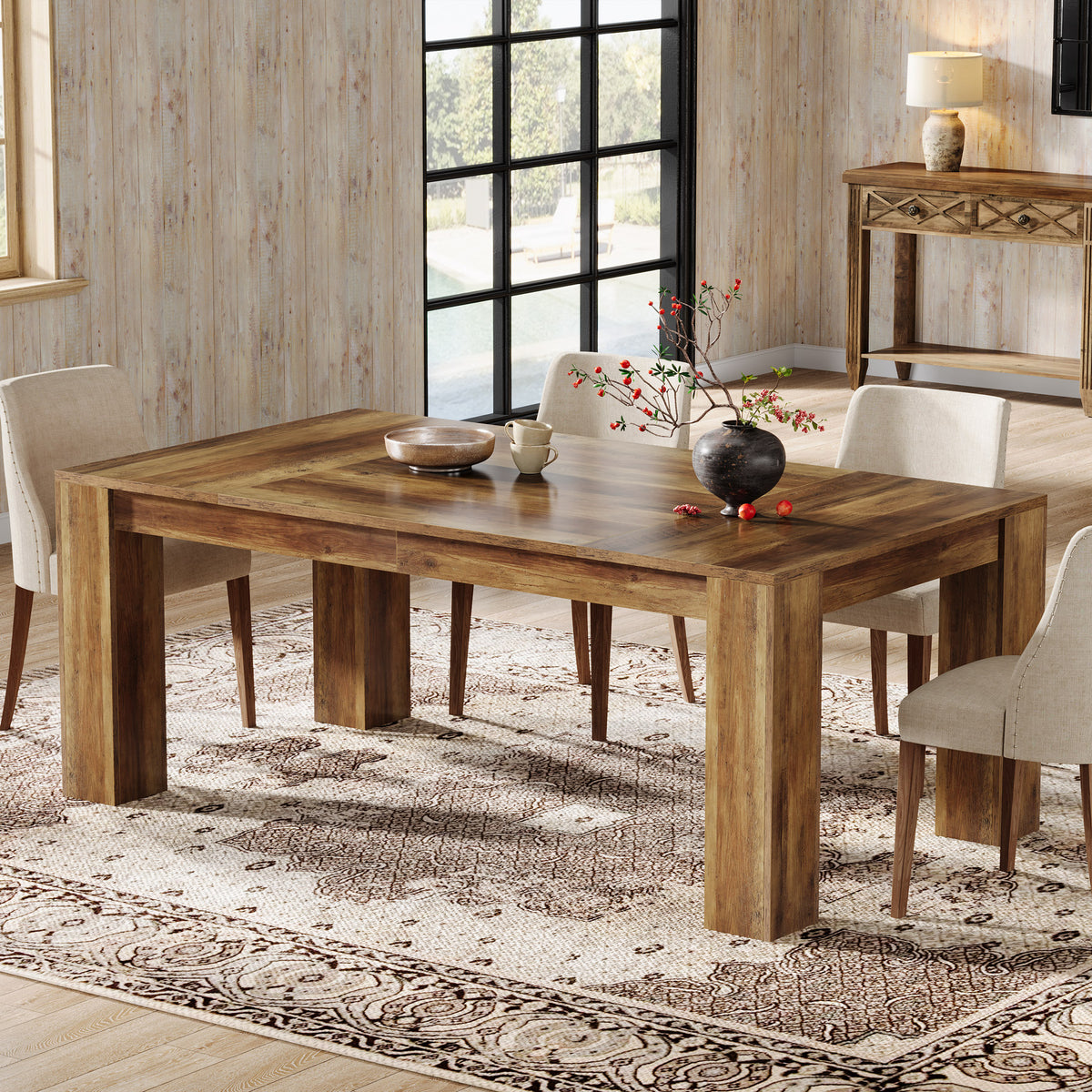 160cm Dining Table, Rustic Farmhouse Wooden Kitchen Table for 4-6