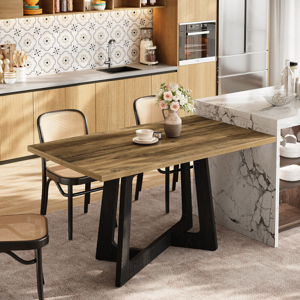 120cm Dining Table, Farmhouse Kitchen Table for 2-4 People with Sturdy Pedestal Base