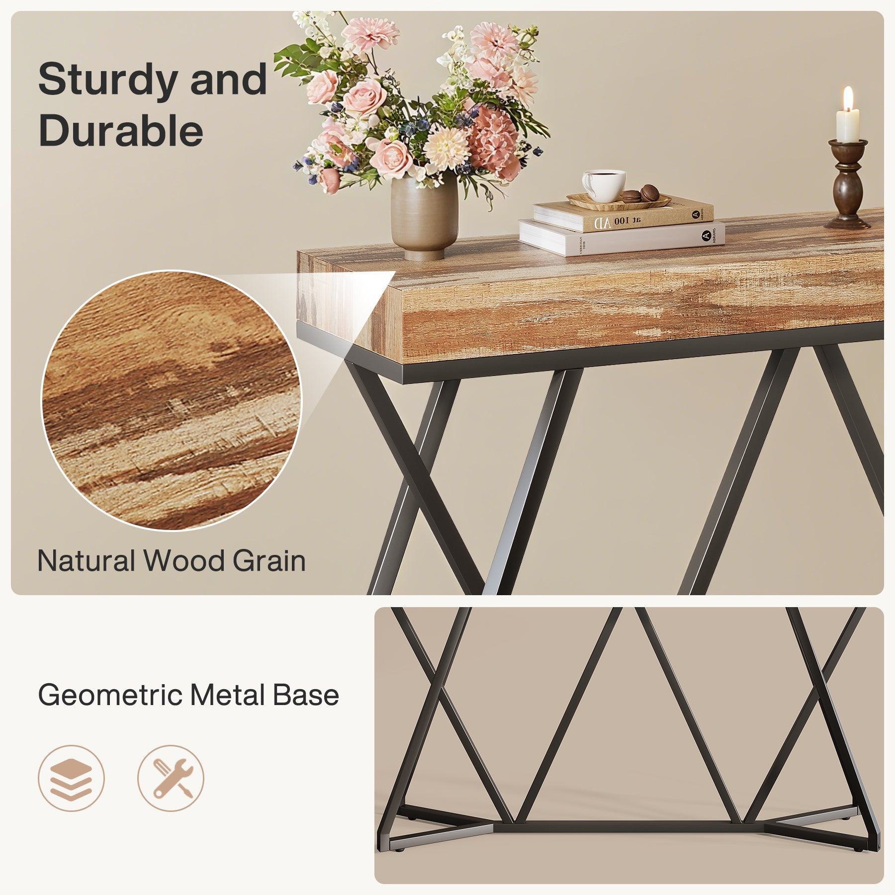 55" Farmhouse Console Table, Sofa Table Wood Entryway Table