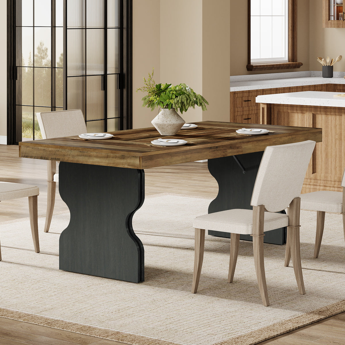 160cm Dining Table, Country Kitchen Table with Hourglass Legs for 4-6