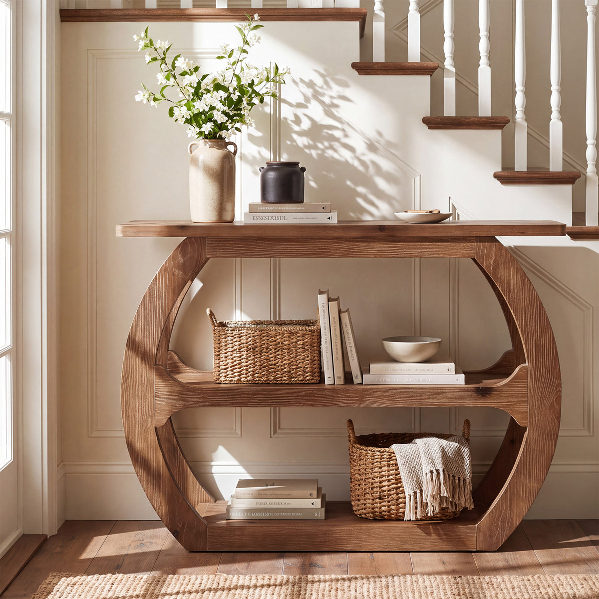 104cm Console Table, 2-Tier Solid Wood Farmhouse Entryway Sofa Table