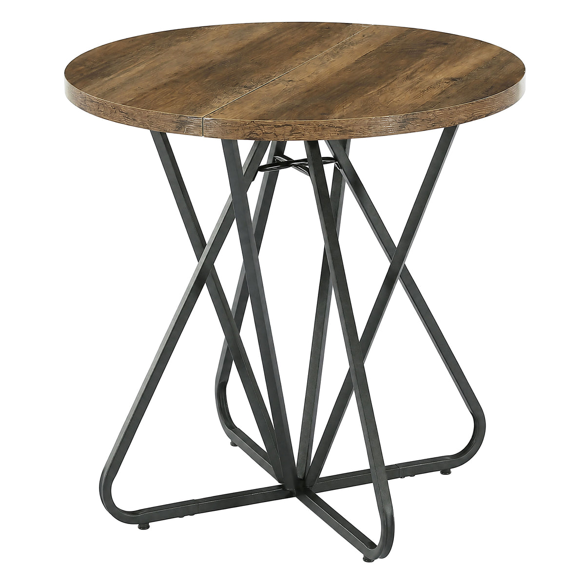80cm Round Dining Table, 2-4 Seater Rustic Metal Frame Kitchen Table