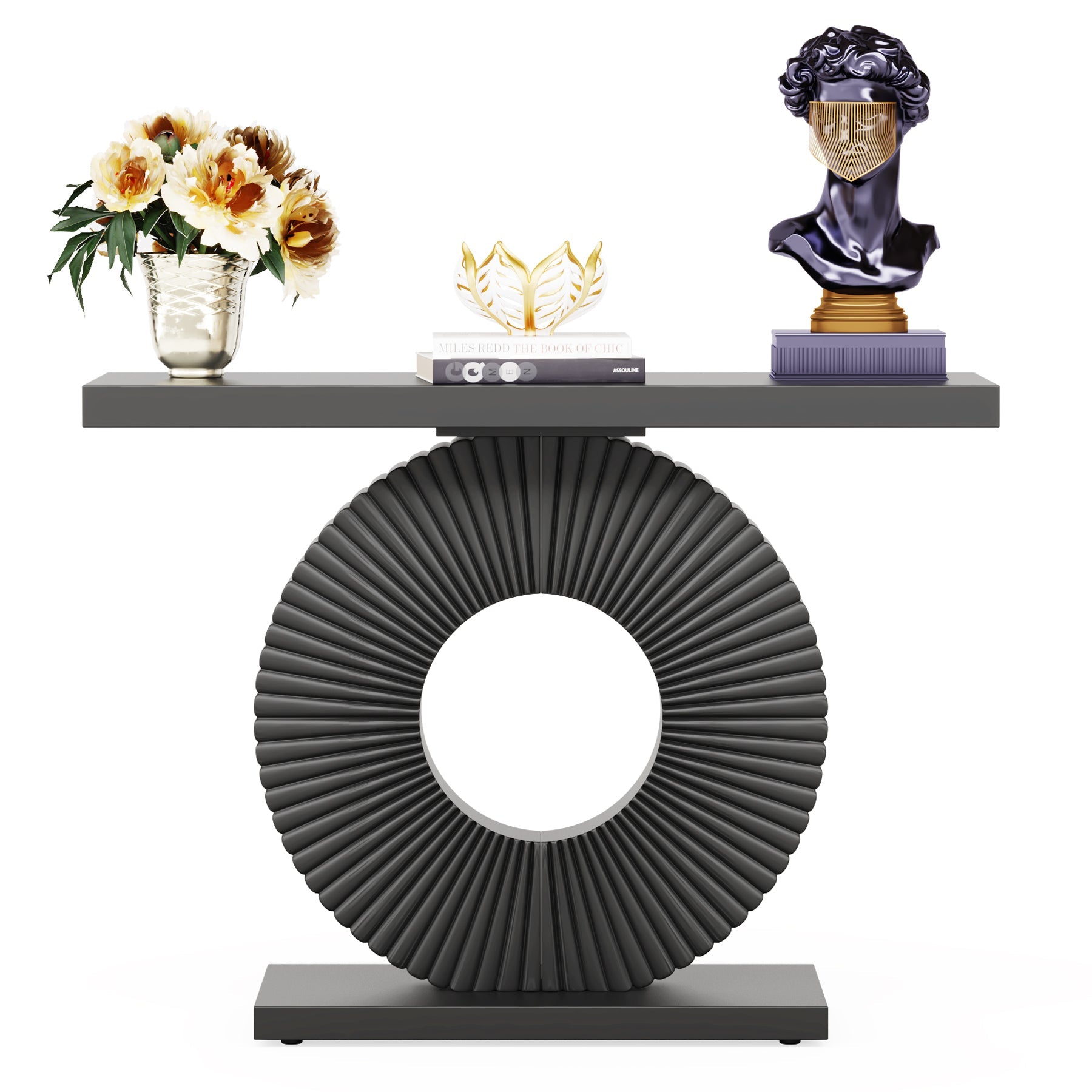 Modern Console Table 40" Wood Sofa Table with Geometric Base