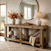 200cm Console Table, Solid Wood Narrow Sofa Table with Open Slatted Shelf for Entryway 3