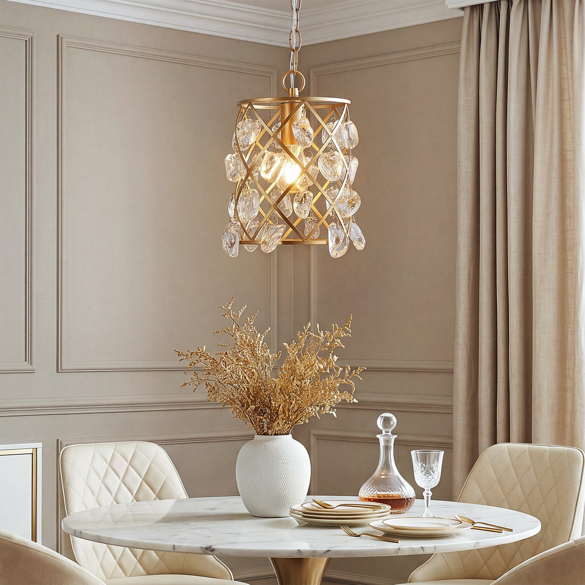 Modern Gold Crystal Pendant Light, Water Drop Glass Chandelier