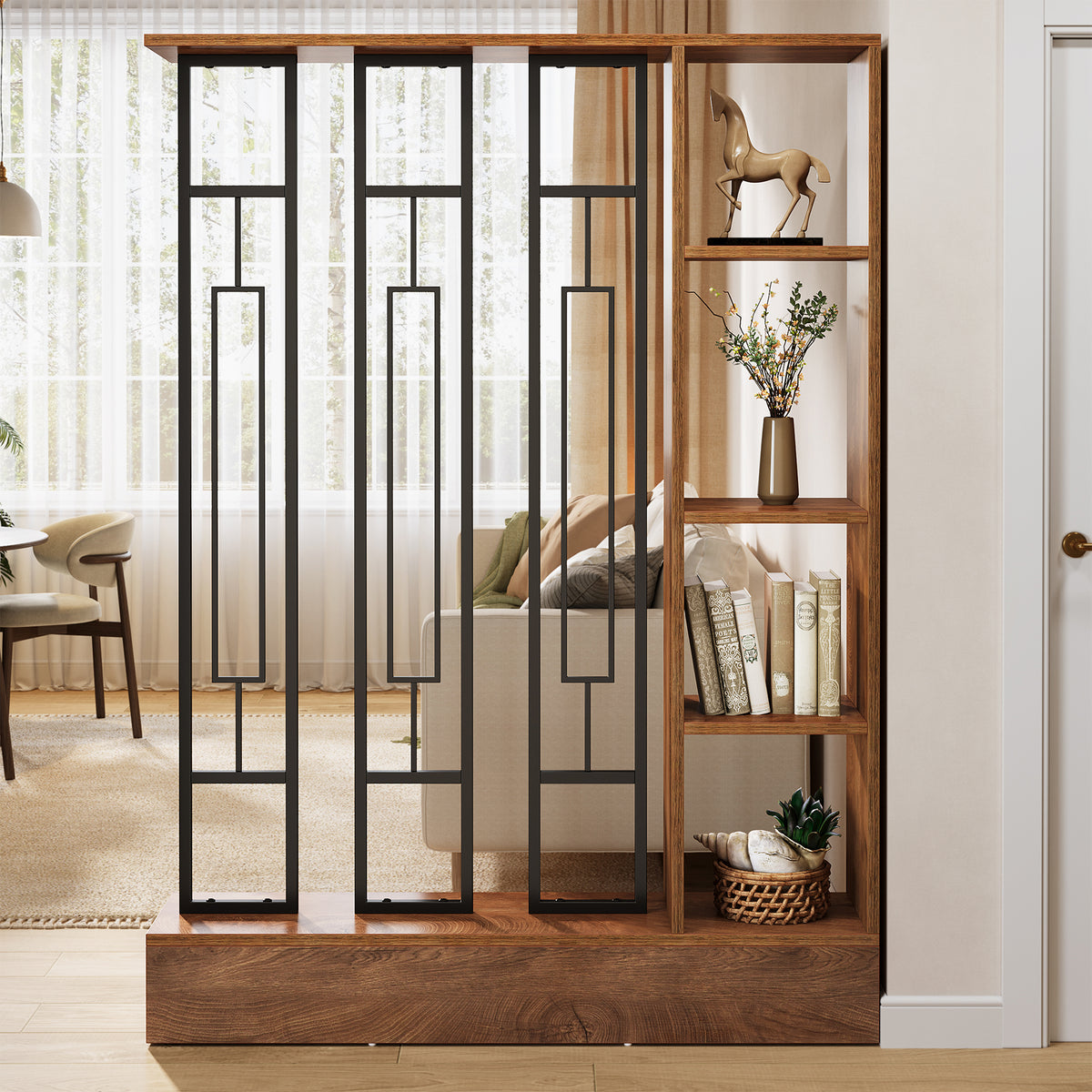 180cm Room Divider, Freestanding Display Shelf with Metal Frame
