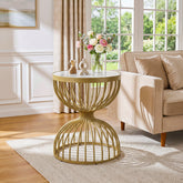 50cm Round End Table, Modern Accent Side Table with Faux Marble Top & Metal Frame 3