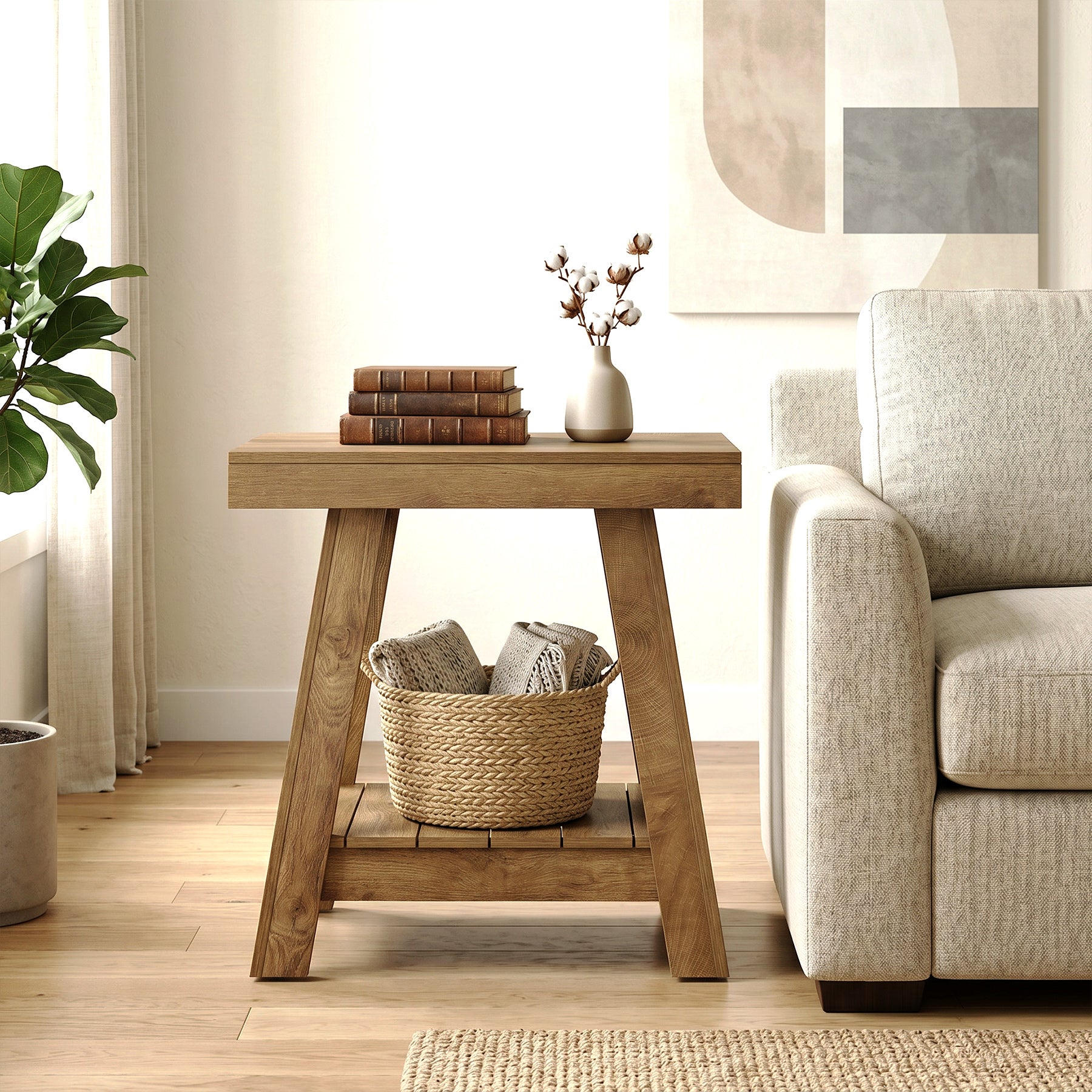 2-Tier End Table, Slim Sofa Side Table with Storage