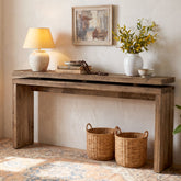 160cm Console Table, Solid Wood Narrow Rustic Hallway Table 3