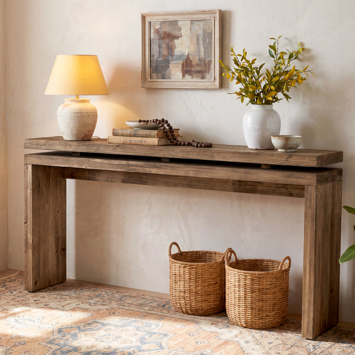 160cm Console Table, Solid Wood Narrow Rustic Hallway Table