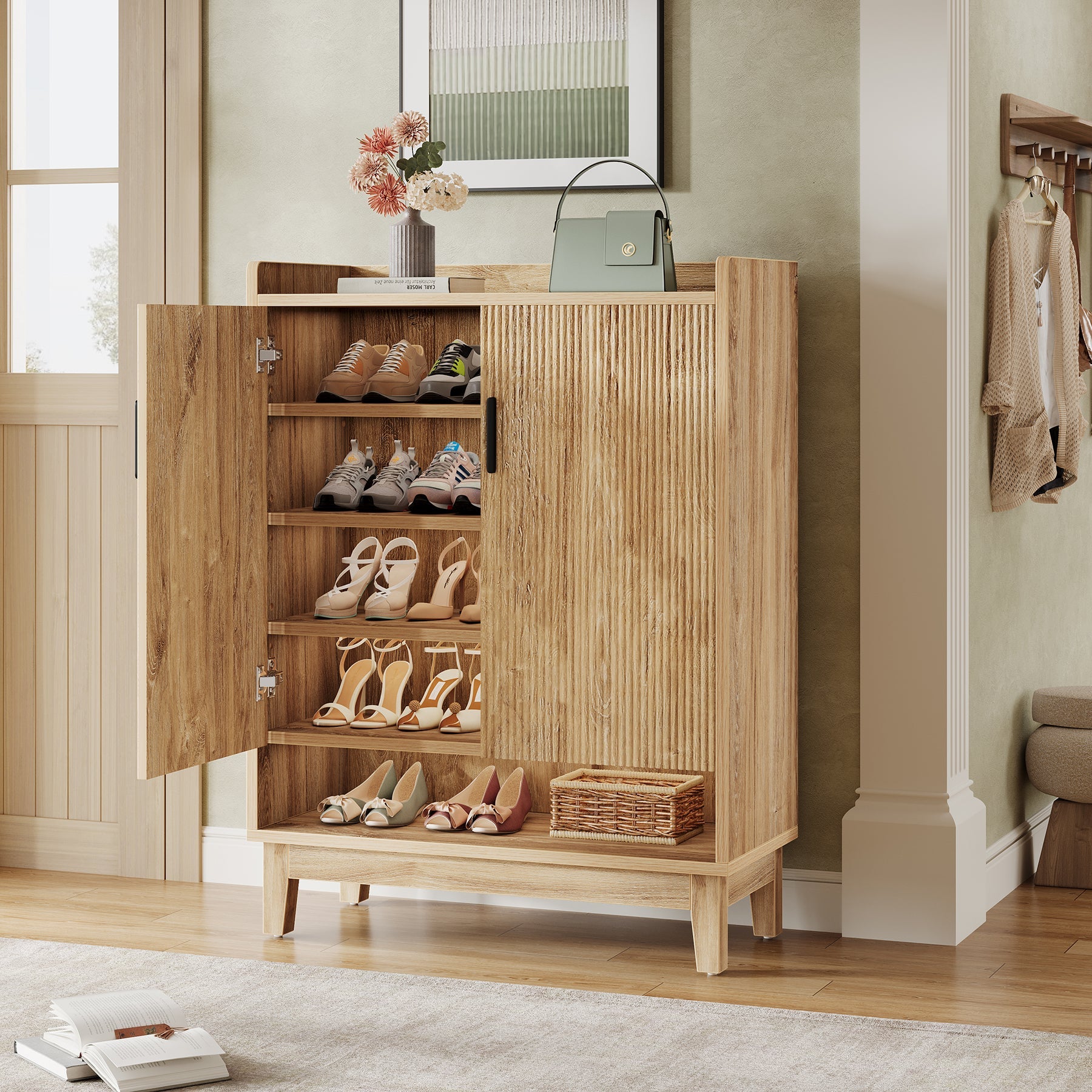 5-Tier Shoe Cabinet with Doors, 20-Pair Entryway Shoe Organizer Rack