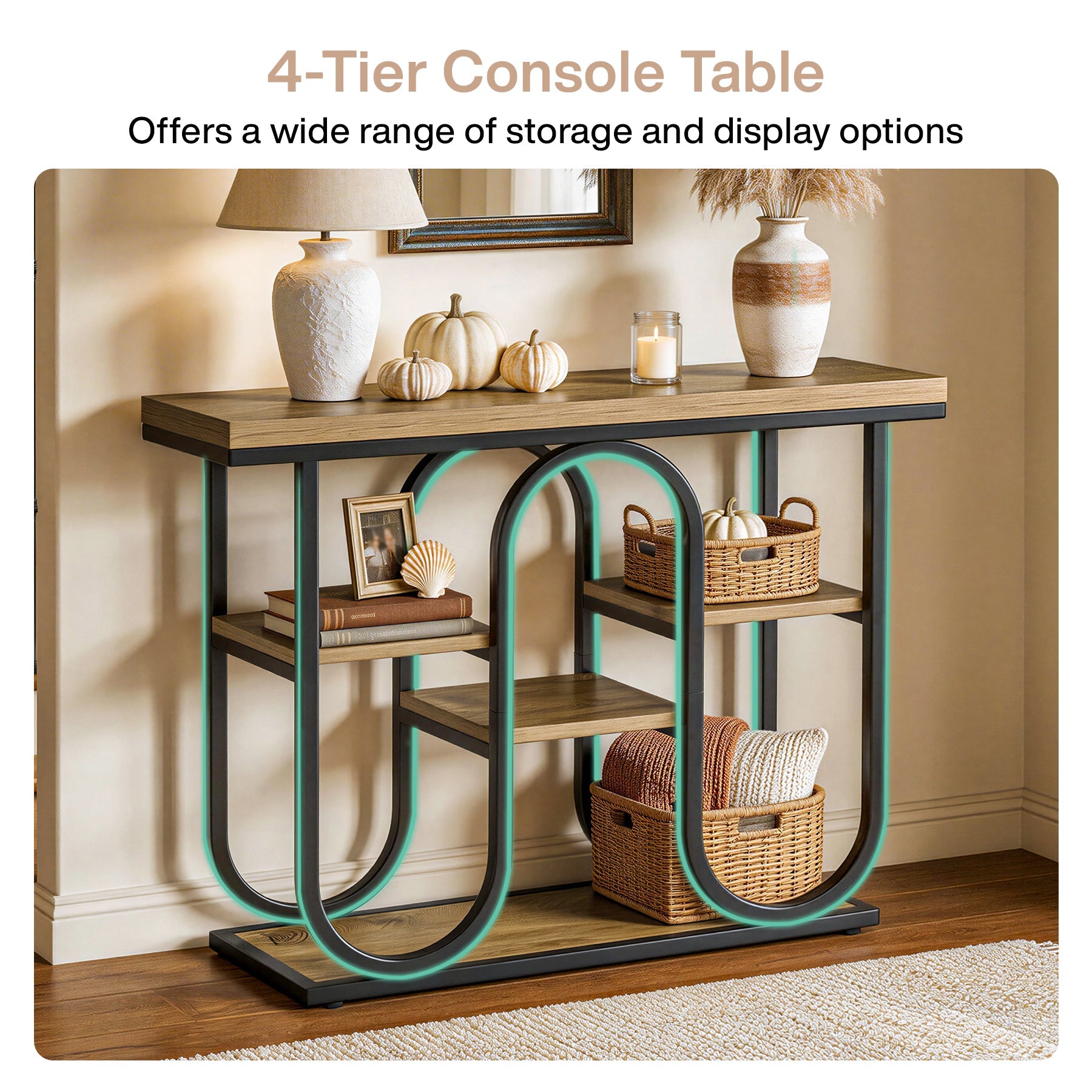 105cm Console Table, 4-Tier Sofa Table Entryway Table with Open Shelves
