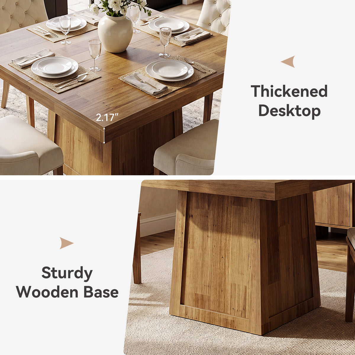 80cm Square Dining Table, Farmhouse Dinner Table with Trapezoidal Base for 2-4