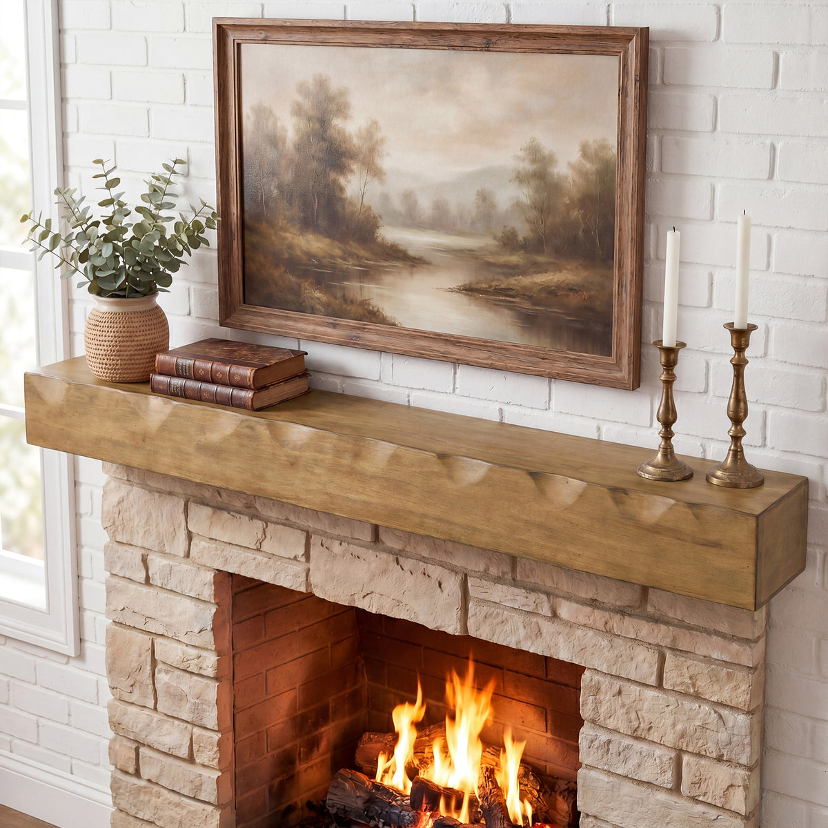 Tribesigns Rustic Suspended Fireplace Shelf in Solid Wood, 160 cm, Load Capacity 36 kg